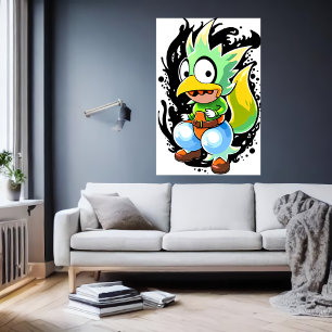 Cartoon alien bird creature   AI Art Poster