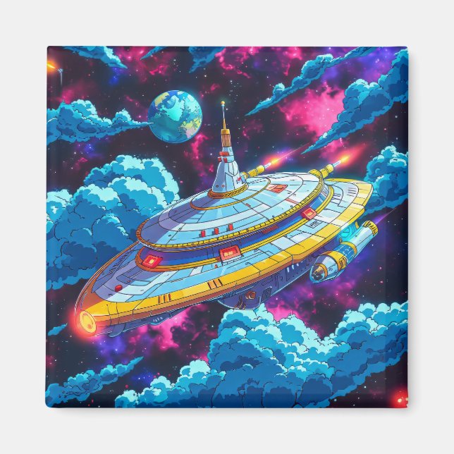 Cartoon Alien Spaceship Magnet (Front)