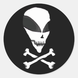 Cartoon Alien Sticker-Pirate Skull & Crossbones Classic Round Sticker