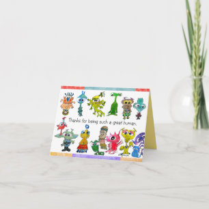 Cartoon Aliens Thank You Note Card (5.6x4)