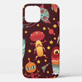 Cartoon aliens vintage seamless pattern. iPhone 12 case