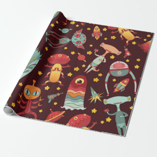 Cartoon aliens vintage seamless pattern. wrapping paper