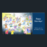 Cartoon Angels Happy Halo-days Photo Card<br><div class="desc">21 Funny Cartoon Angels are up high in the stars wishing you Happy Halo-days! Angels on high in one text box can be customised, changed or deleted, as well as all the text upon the deep blue background. One angel is playing harp music, another is flying, one is waving, two...</div>