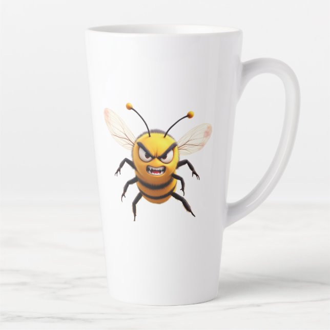 Cartoon Angry Bee Illustration Latte Mug (Right)