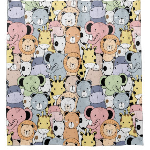Cartoon Animal Doodle Shower Curtain