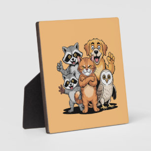Cartoon Animal Friends Team Illustration Plaque