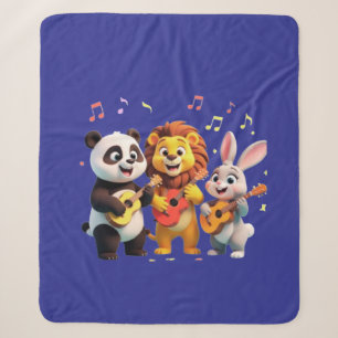 🎵 Cartoon Animal Music Party – Fun & Cute Musical Sherpa Blanket