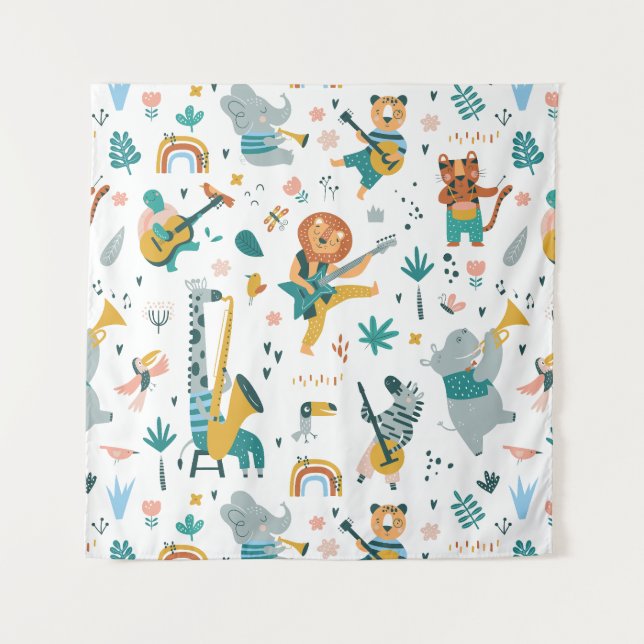 Cartoon Animals Band Tapestry (Front)