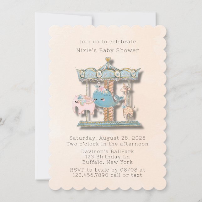 Cartoon Animals Carousel Baby Shower Invitation (Front)