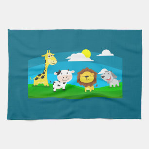 Cartoon animals           tea towel