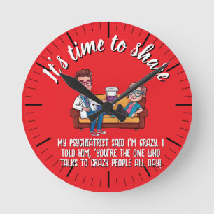 cartoon ANTISTRESS psychiatrist medical doctor fun Round Clock