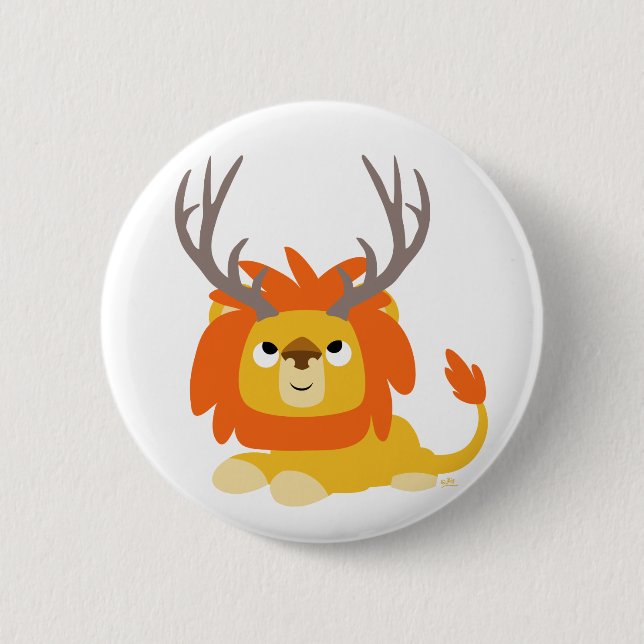 Cartoon Antlered Lion button badge (Front)