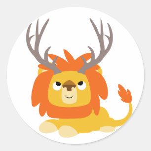 Cartoon Antlered Lion round sticker