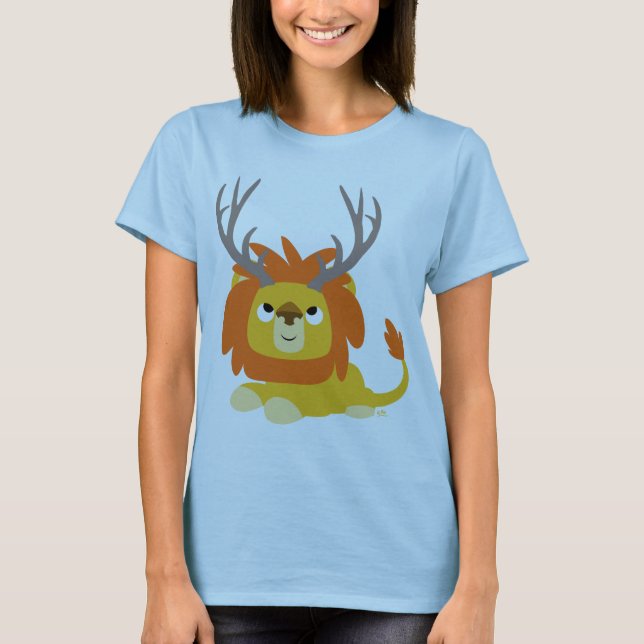 Cartoon Antlered Lion woman T-shirt (Front)