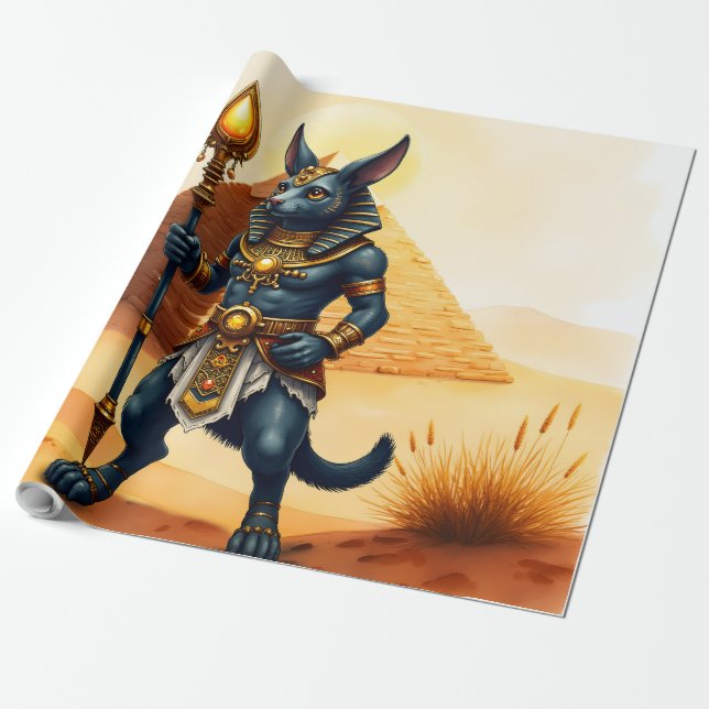 Cartoon Anubis – Egyptian God of the Afterlife  Wrapping Paper (Unrolled)