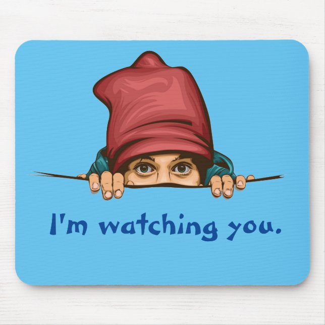 Cartoon Art Graphic Eye Peer Peeking Spy Lurk Man Mouse Pad (Front)