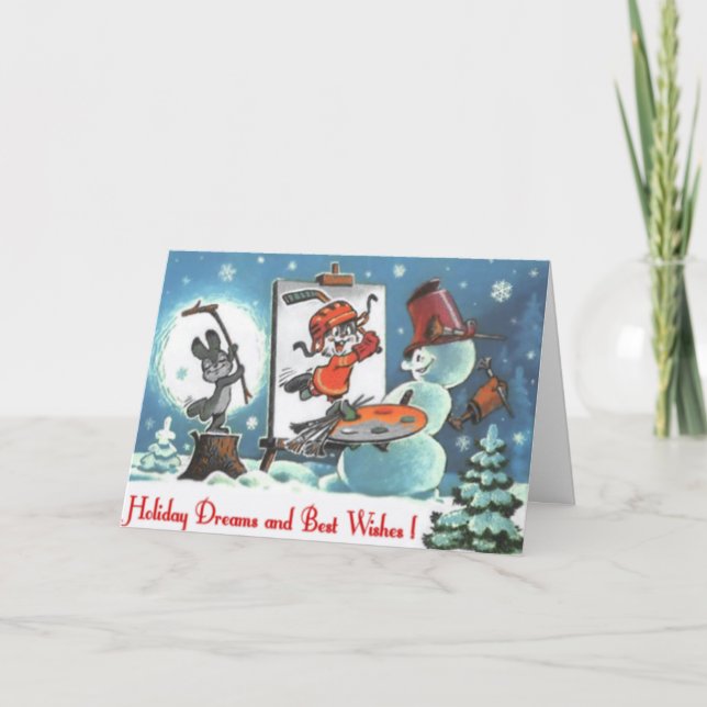 Cartoon Artist Snowman Custom Greetings Card (Front)