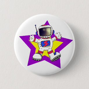 Cartoon Astronaut in Star Design 6 Cm Round Badge