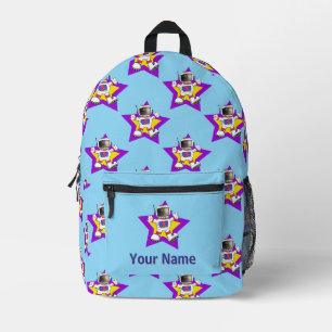 Cartoon Astronaut in Star Design Printed Backpack