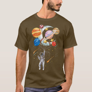 Cartoon Astronaut Space Balloon Planets T-Shirt