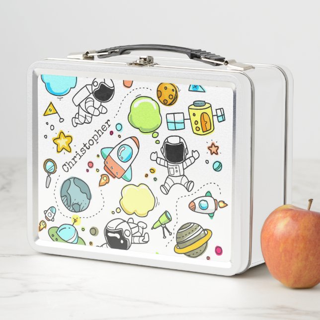 Cartoon Astronaut Space Rockets Boy's Metal Lunch Box (In Situ)