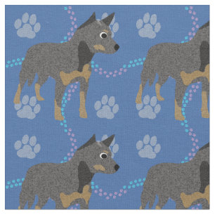 Cartoon Australian Cattle Dog (Blue) Fabric