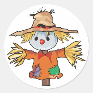 Cartoon Autumn Scarecrow Classic Round Sticker