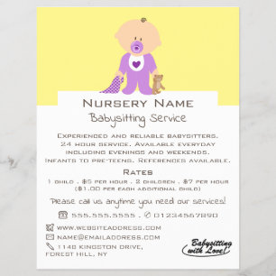 Cartoon Baby & Bear, Babysitter, Daycare, Nursery Flyer