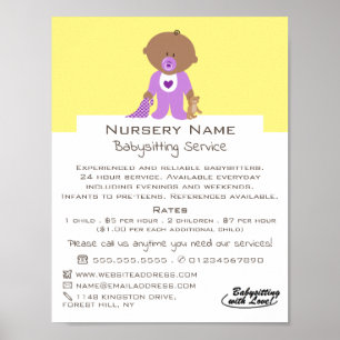 Cartoon Baby & Bear, Babysitter, Daycare, Nursery Poster