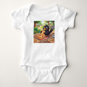 Cartoon Baby Blackbird Crow Raven Eating Pizza Bodysuit
