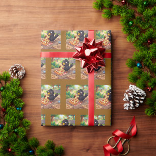 Cartoon Baby Blackbird Crow Raven Eating Pizza Wrapping Paper