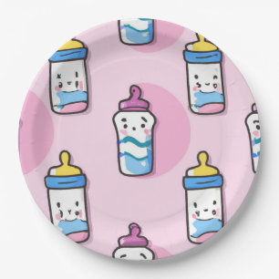 cartoon baby bottle fun baby shower paper plate