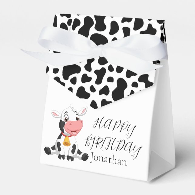 Cartoon Baby Cow Birthday Favour Box (Front Side)