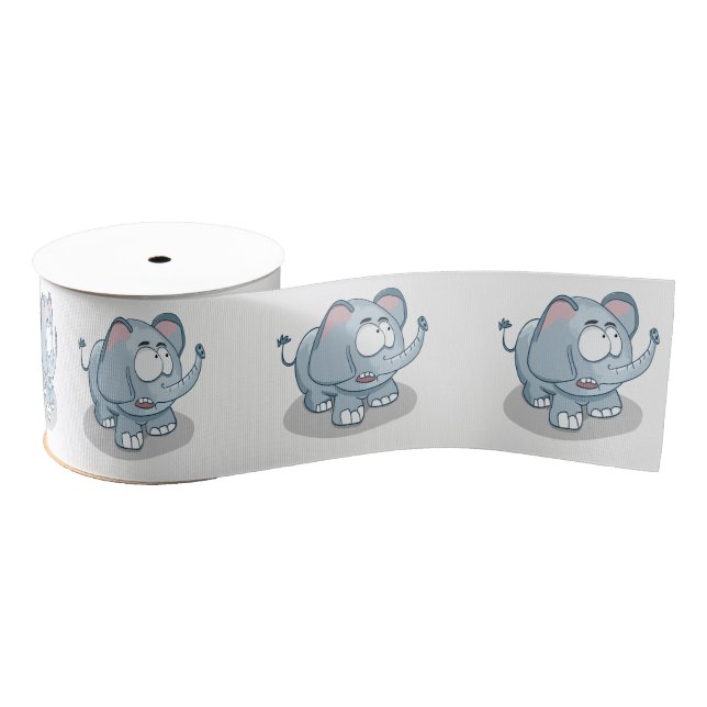 Cartoon baby elephant looking into the sky grosgrain ribbon (Spool)
