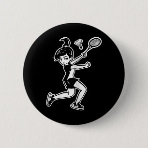 Cartoon Badminton Woman Shuttle Player 6 Cm Round Badge