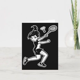 Cartoon Badminton Woman Shuttle Player Card