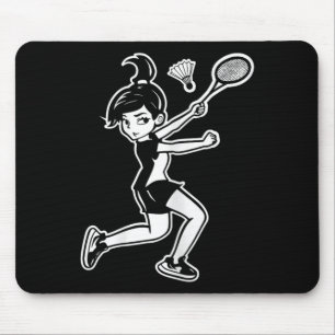 Cartoon Badminton Woman Shuttle Player Mouse Pad