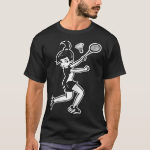 Cartoon Badminton Woman Shuttle Player  T-Shirt