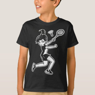 Cartoon Badminton Woman Shuttle Player T-Shirt