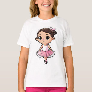 Cartoon Ballerina Pink Tutu Hair Bow Dark Hair T-Shirt
