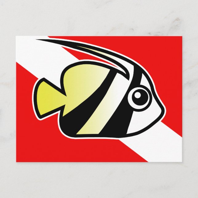 Cartoon Bannerfish Dive Flag Postcard (Front)