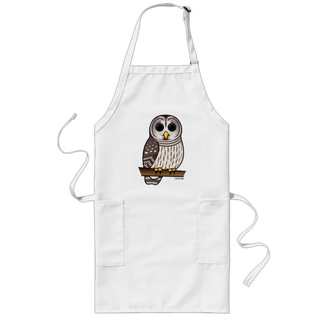 Cartoon Barred Owl Long Apron (Front)
