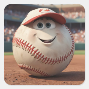Cartoon Baseball Birthday Paper Bowls Square Sticker