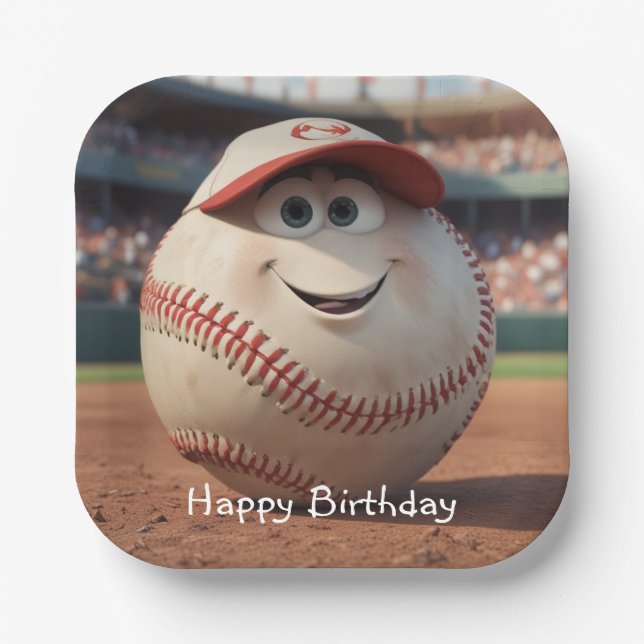 Cartoon Baseball Birthday Paper Plate (Front)
