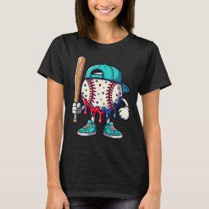 Cartoon Baseball Character Drip Sprinkles Art T-Shirt