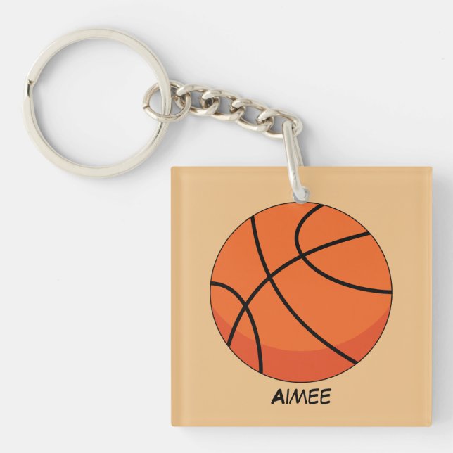 Cartoon Basketball Ball | Add Name Key Ring (Front)
