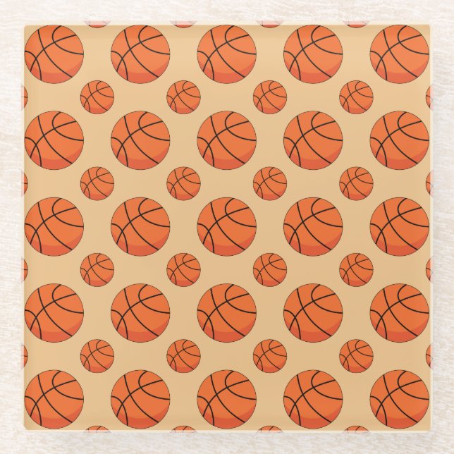Cartoon Basketball Ball Glass Coaster (Front)