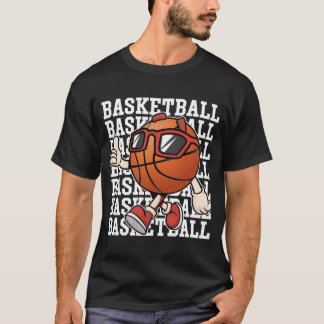 Cartoon Basketball with Sunglasses Thumbs Up Sport T-Shirt