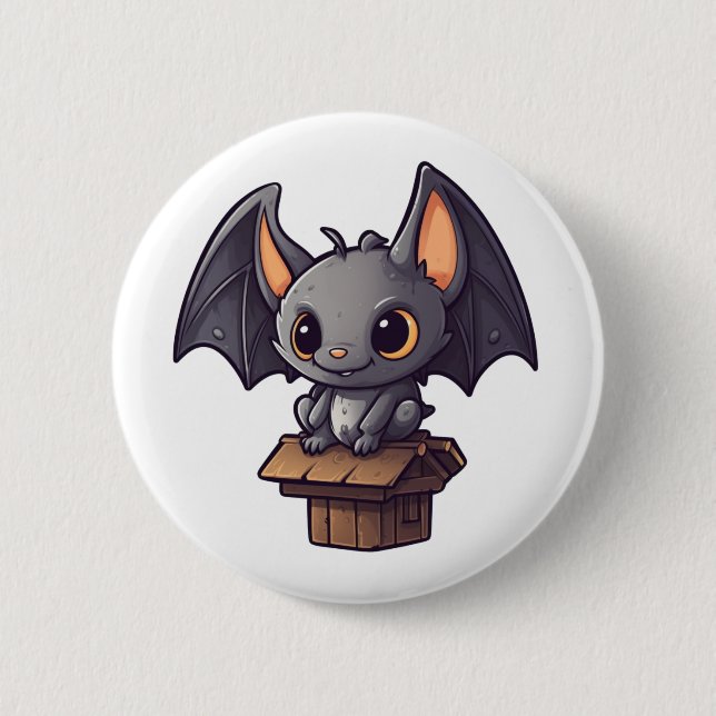 Cartoon bat illustration 6 cm round badge (Front)