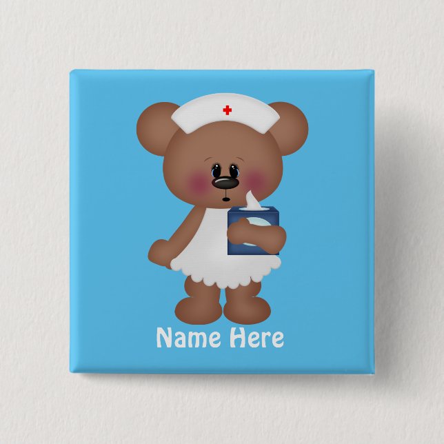 Cartoon Bear add name nurse button (Front)